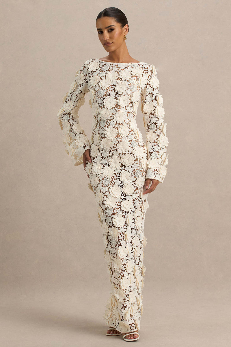 Viper Cream Lace Long-Sleeve Maxi Dress – Club L London - CA