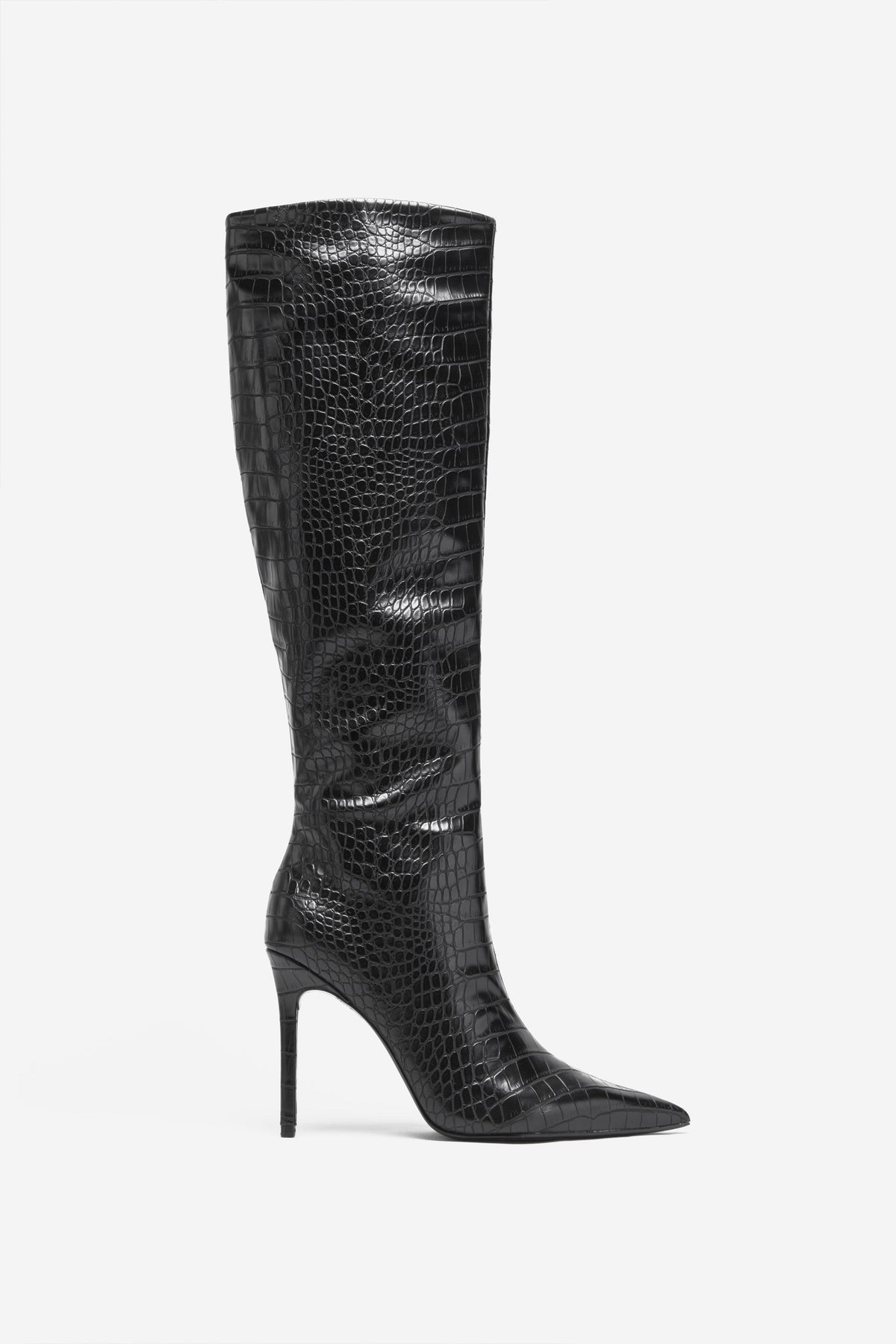 Over It | Bottes noires croc montant aux genoux à bouts pointus