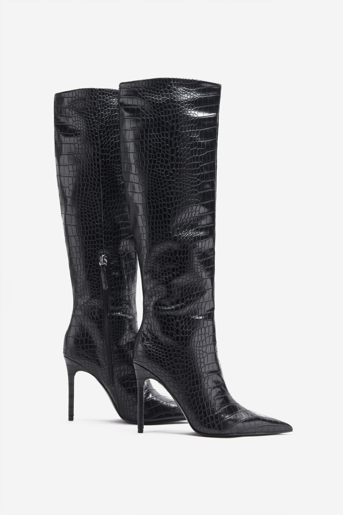 Over It | Bottes noires croc montant aux genoux à bouts pointus