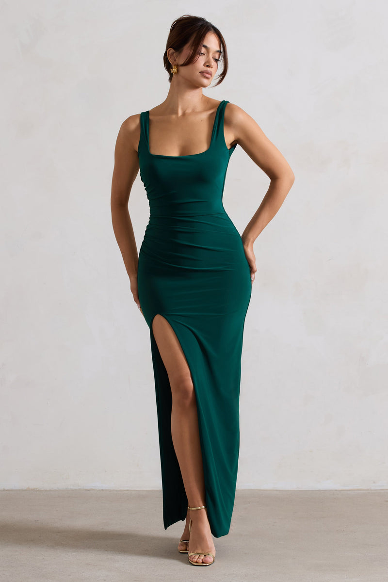 Katie DRESS IN VELVET 原宿 Katie Velvet Midi Dress - Hunter | Fashion Nova