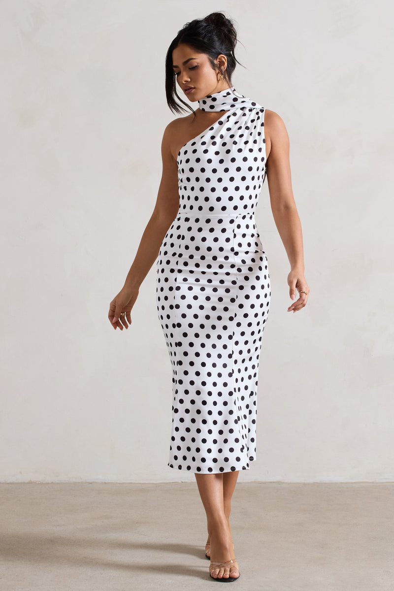 White Polka Dot One Shoulder Dress