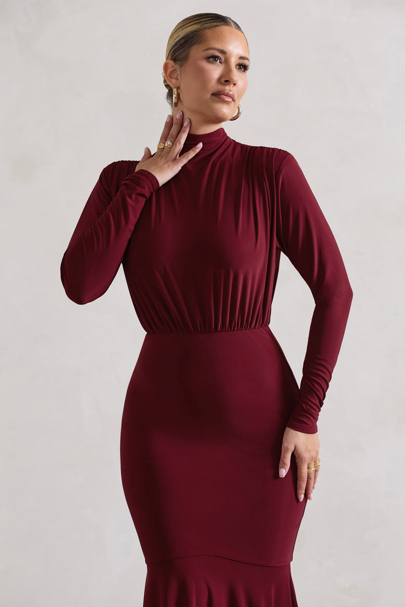 Carla Berry HighNeck Midi Dress With Draped Hem Club L London CA
