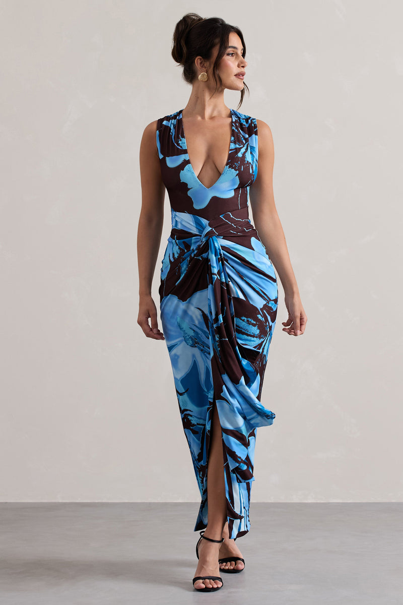 Lace Up Back Plunge Neck Split Floral Dress Floral Jacquard Lace Up Backless Split Hem Satin Lace Up Back Plunge Neck Split Floral Dress Floral Jacquard Lace Up Backless Split Hem Satin