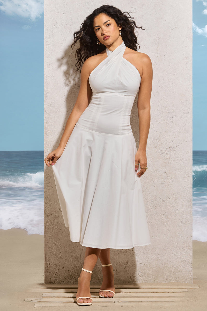 Saint-Malo White Halter-Neck Midi Dress  Club L London - CA