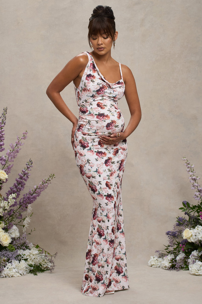 Phantasy White Floral Maternity Cowl Neck Maxi Dress – Club L London - CA