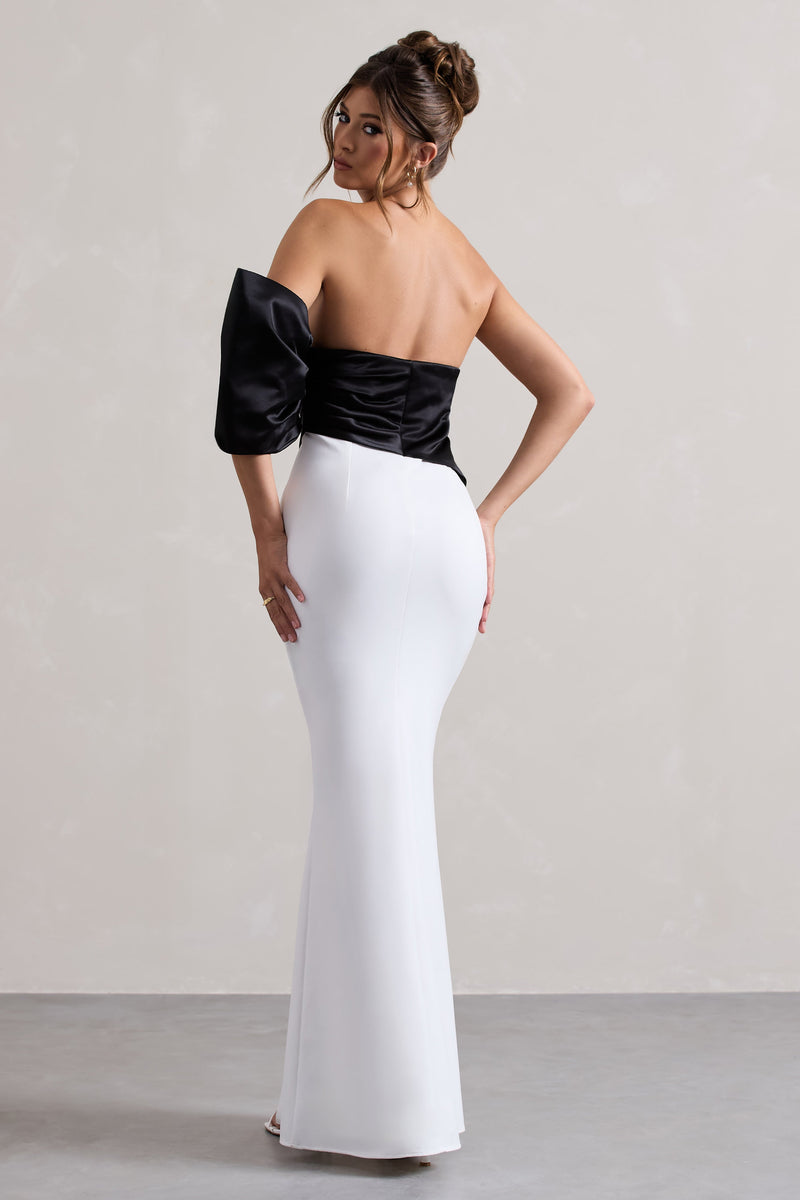 Envision Black & White Asymmetric One-Sleeve Split Maxi