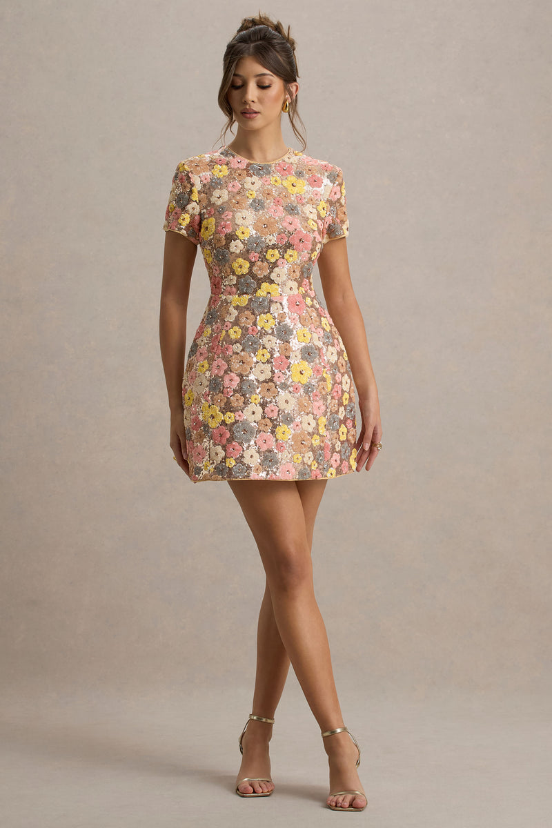 Eira Pastel Floral Print Embellished Mini Dress – Club L London