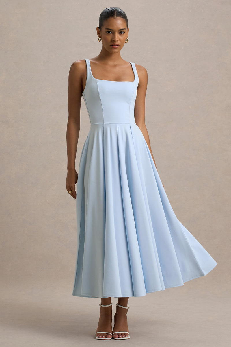 Parina Powder Blue Strappy Volume-Hem Midi Dress – Club L London - CA