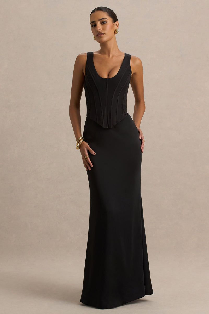 Black Satin Corset Maxi Dress Club L London CA — free download