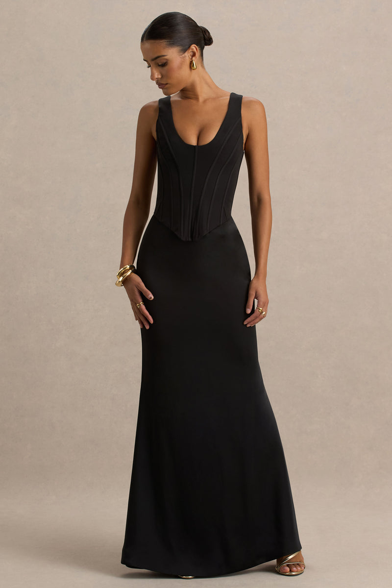 Marlene Corset Satin Maxi Gown (Black) main image 1