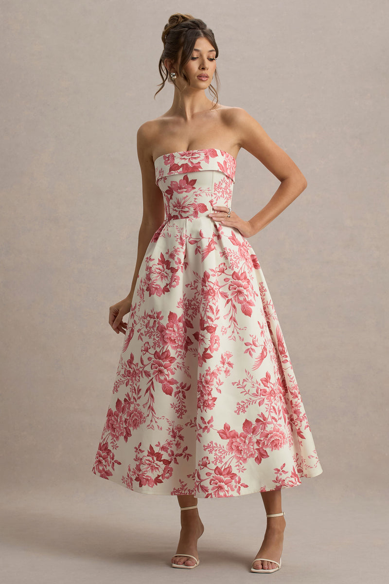 Annalise | Blue Porcelain Print Bandeau Skater Midi Dress main image 1