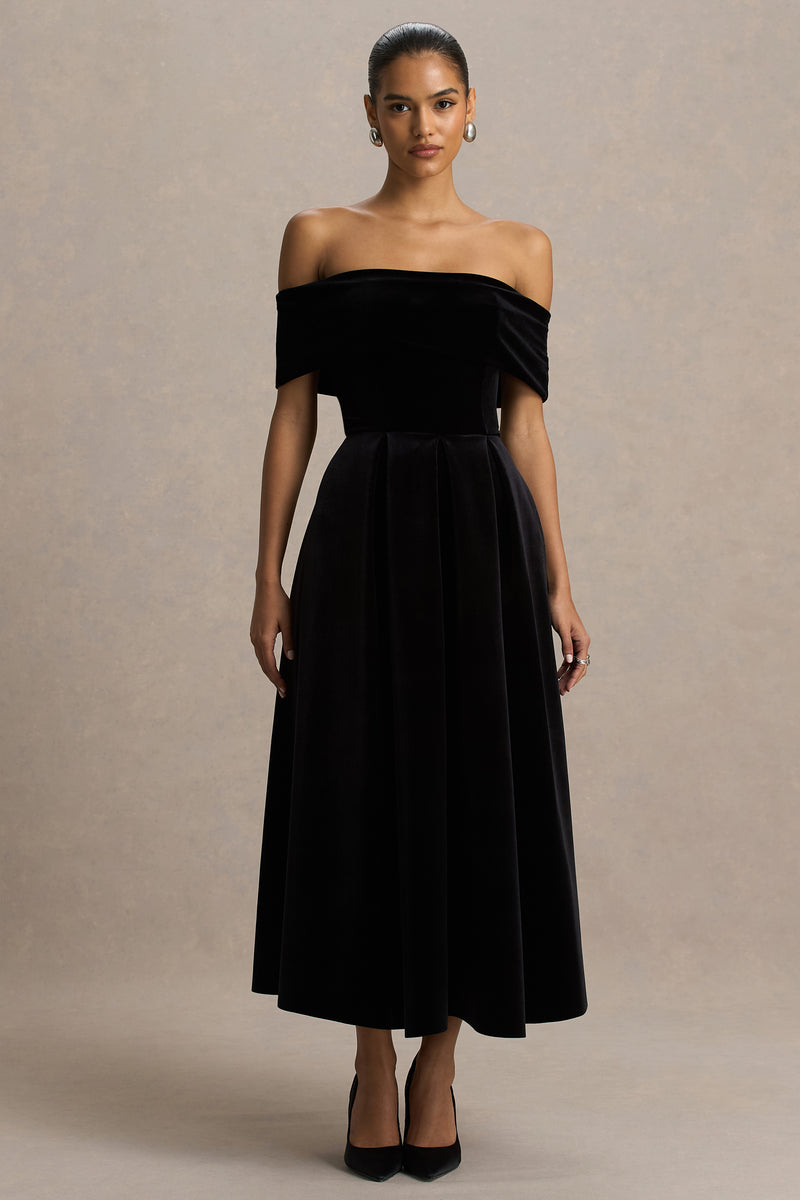 chinese dress ladies Black | Puff Sleeve Bardot Dress