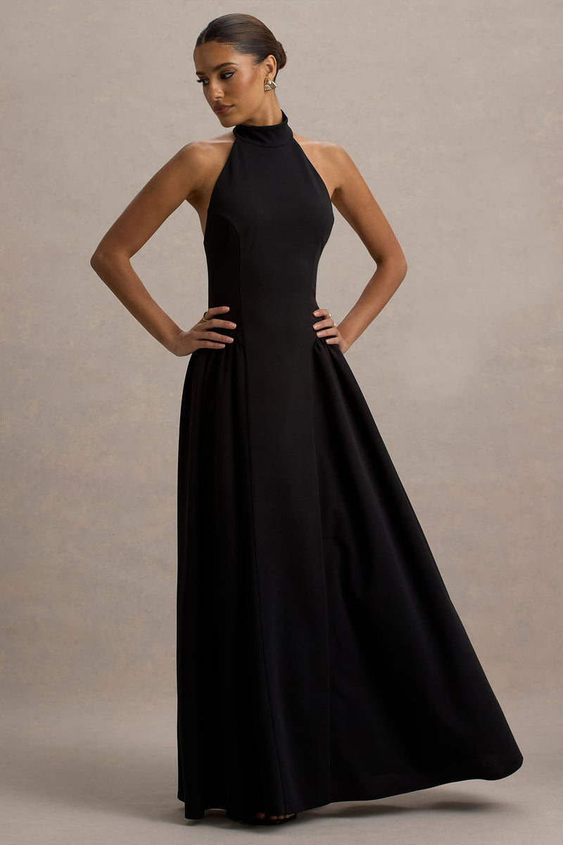 Cynthia Black HighNeck Maxi Dress With Volume Skirt Club L London CA — free download