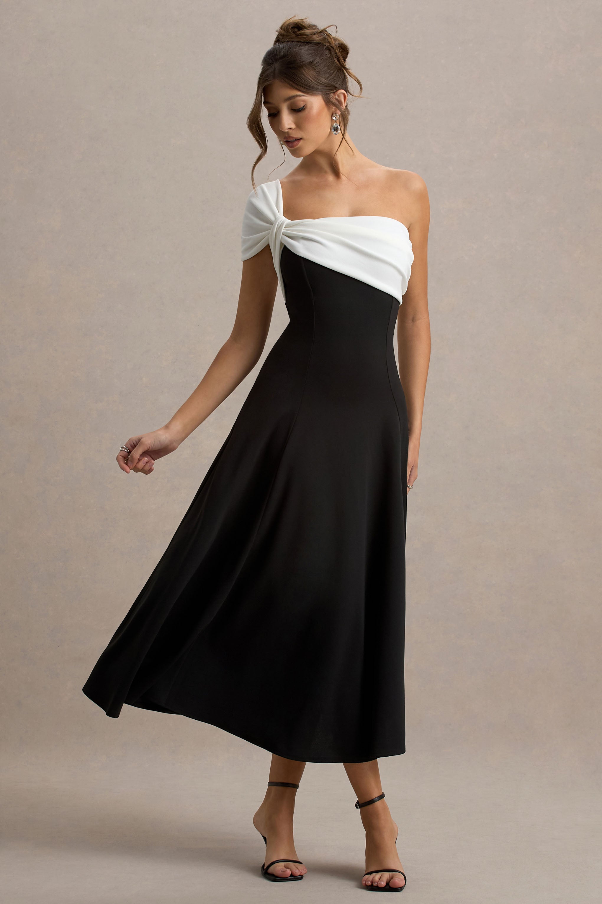 Malta | Black & White One-Shoulder Midi Dress – Club L London - CA
