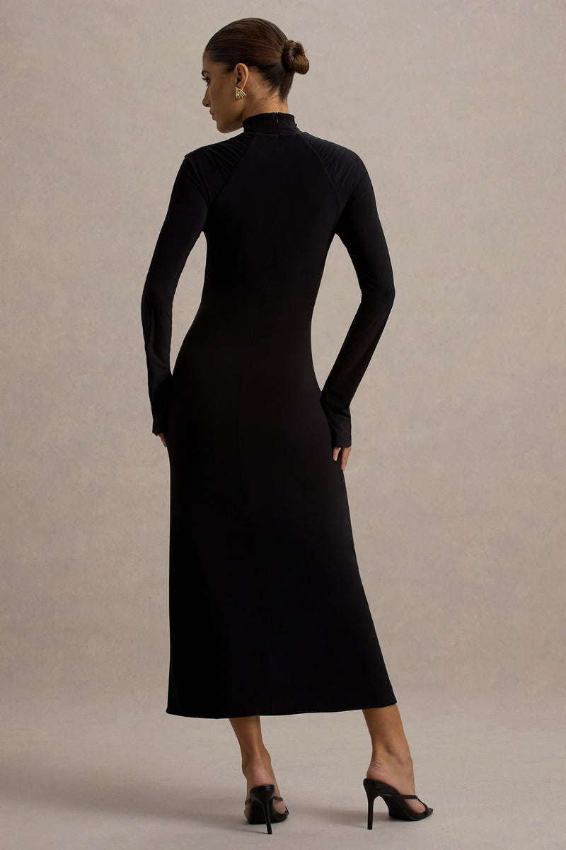 Cassandra | Pale Lemon High-Neck Long-Sleeve Midi Dress main image 0