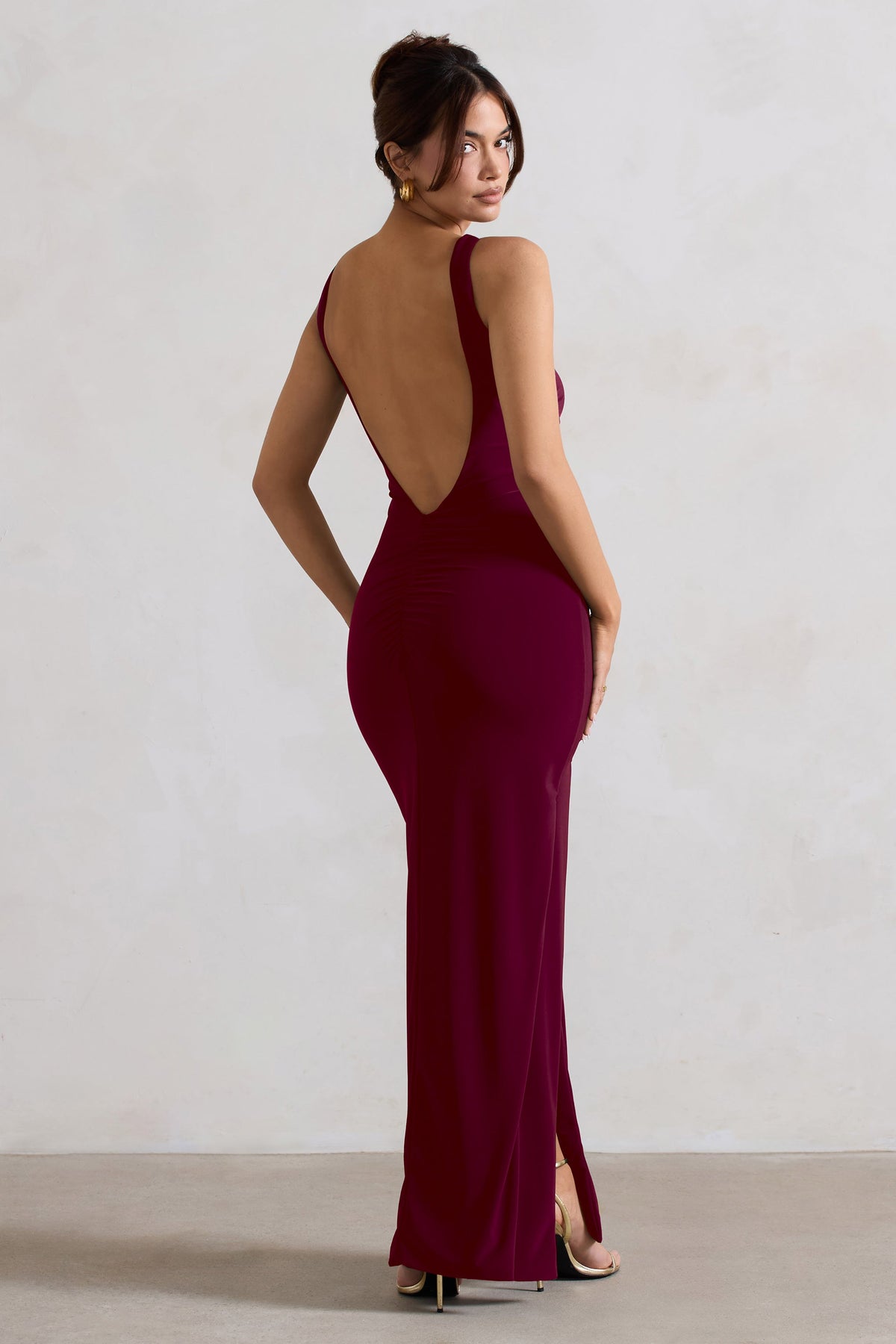 Kate | Berry Square Neck Maxi Dress with Plunge Back and Side Thigh Split