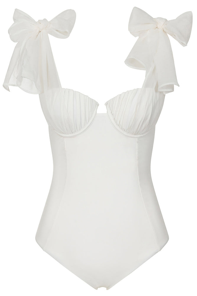 Sheer Bliss White Swimsuit With Organza Bows – Club L London