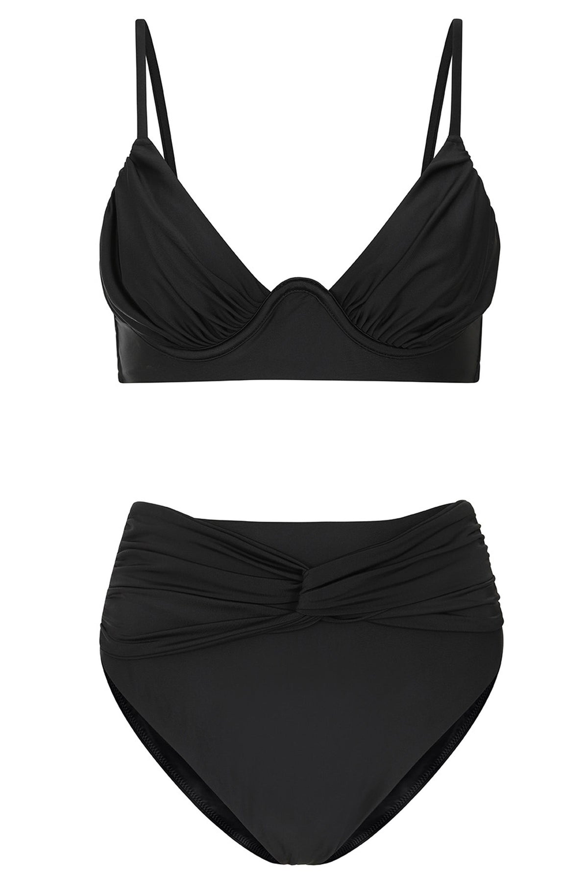 High Tide | Bas de bikini noir taille haute torsadé sur le devant