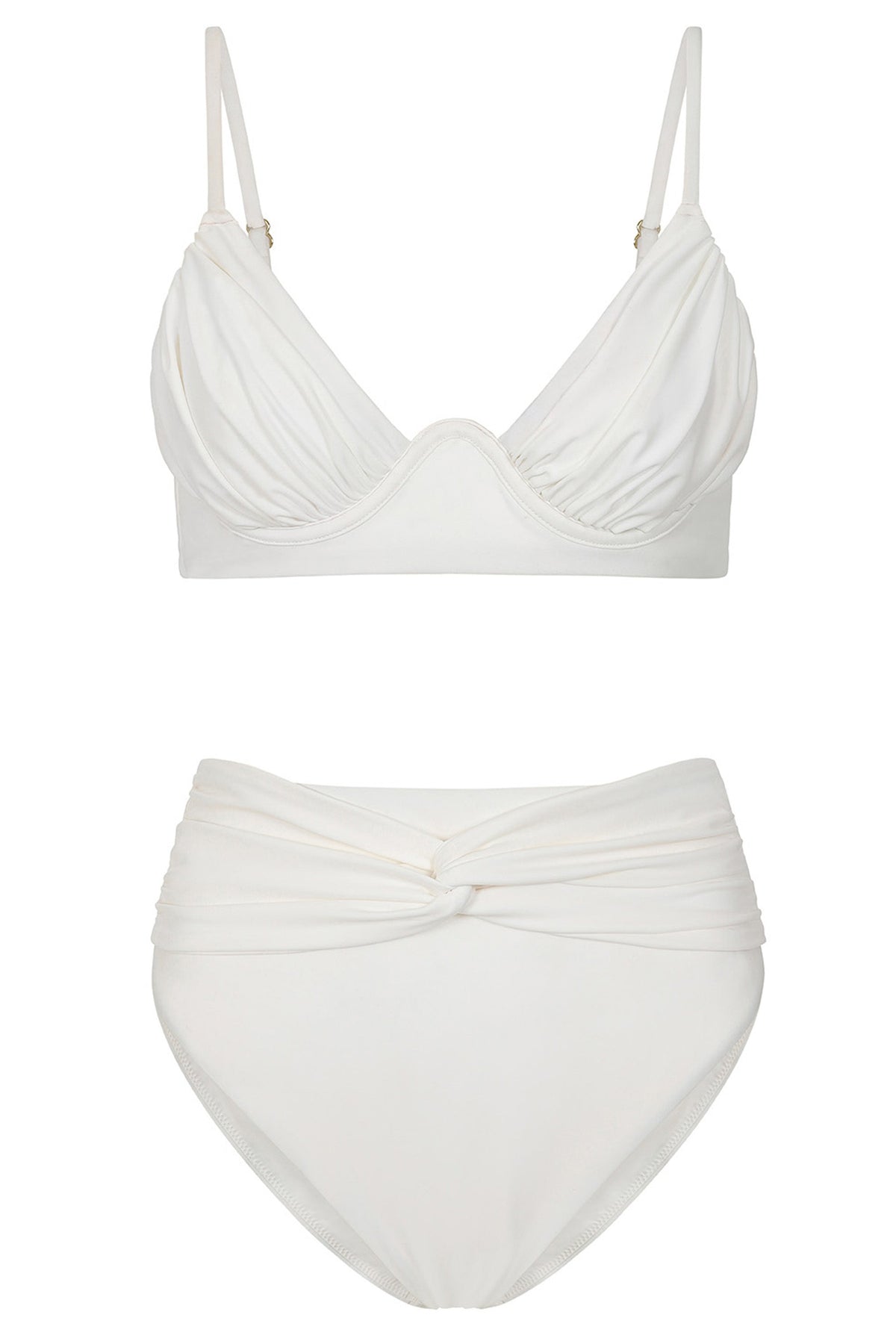 High Tide | Bas de bikini blanc taille haute torsadé sur le devant