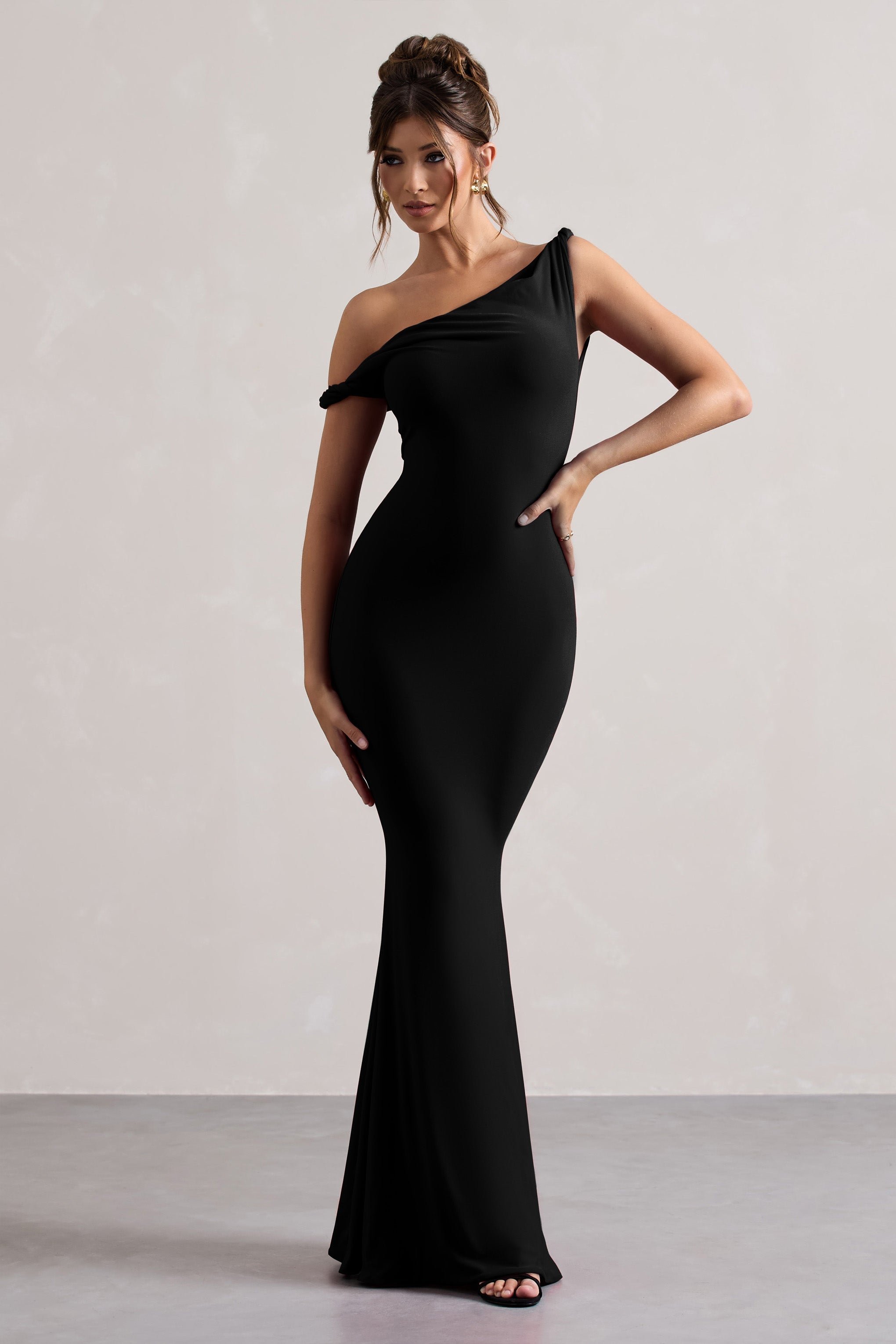 Lita | Black Twisted Asymmetric Maxi Dress – Club L London - CA