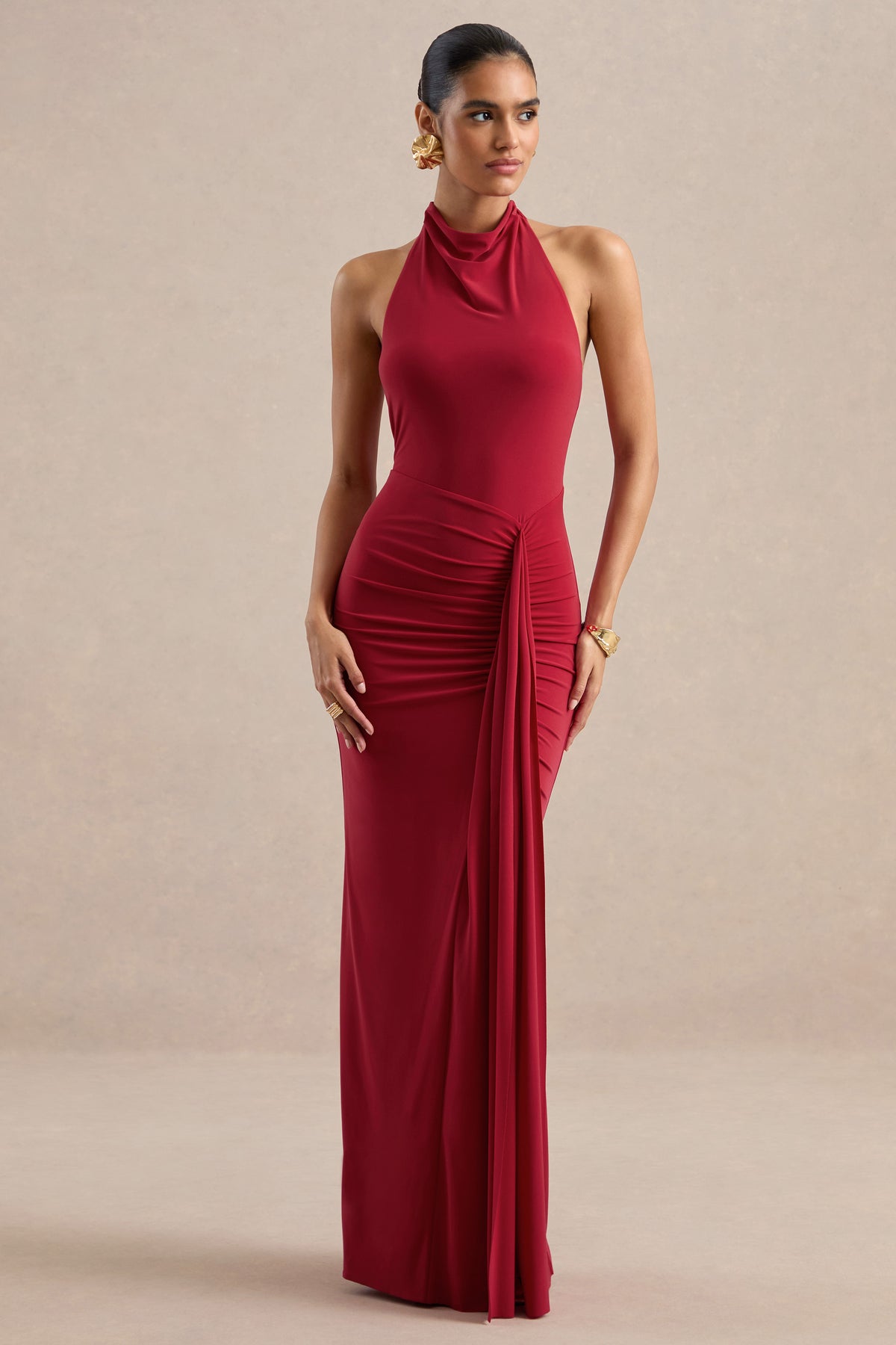 ECM_HR_CL135586100 - Sunflower _ Red High Neck Bodycon Maxi Dress with Thigh Split0.jpg
