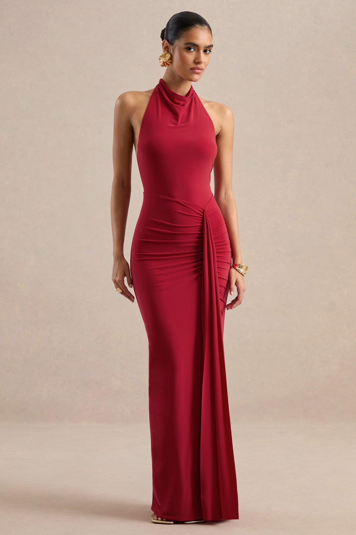 ECM_HR_CL135586100 - Sunflower _ Red High Neck Bodycon Maxi Dress with Thigh Split1.jpg