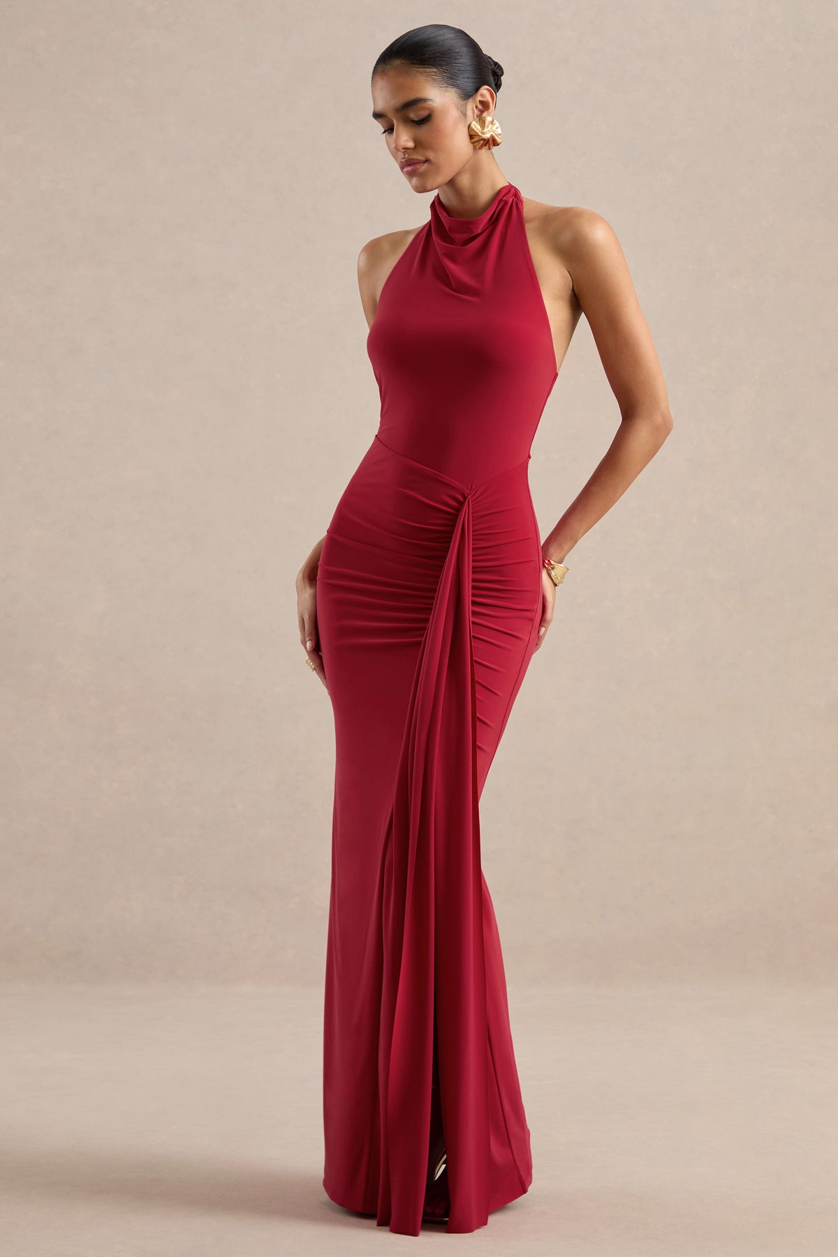 ECM_HR_CL135586100 - Sunflower _ Red High Neck Bodycon Maxi Dress with Thigh Split2.jpg