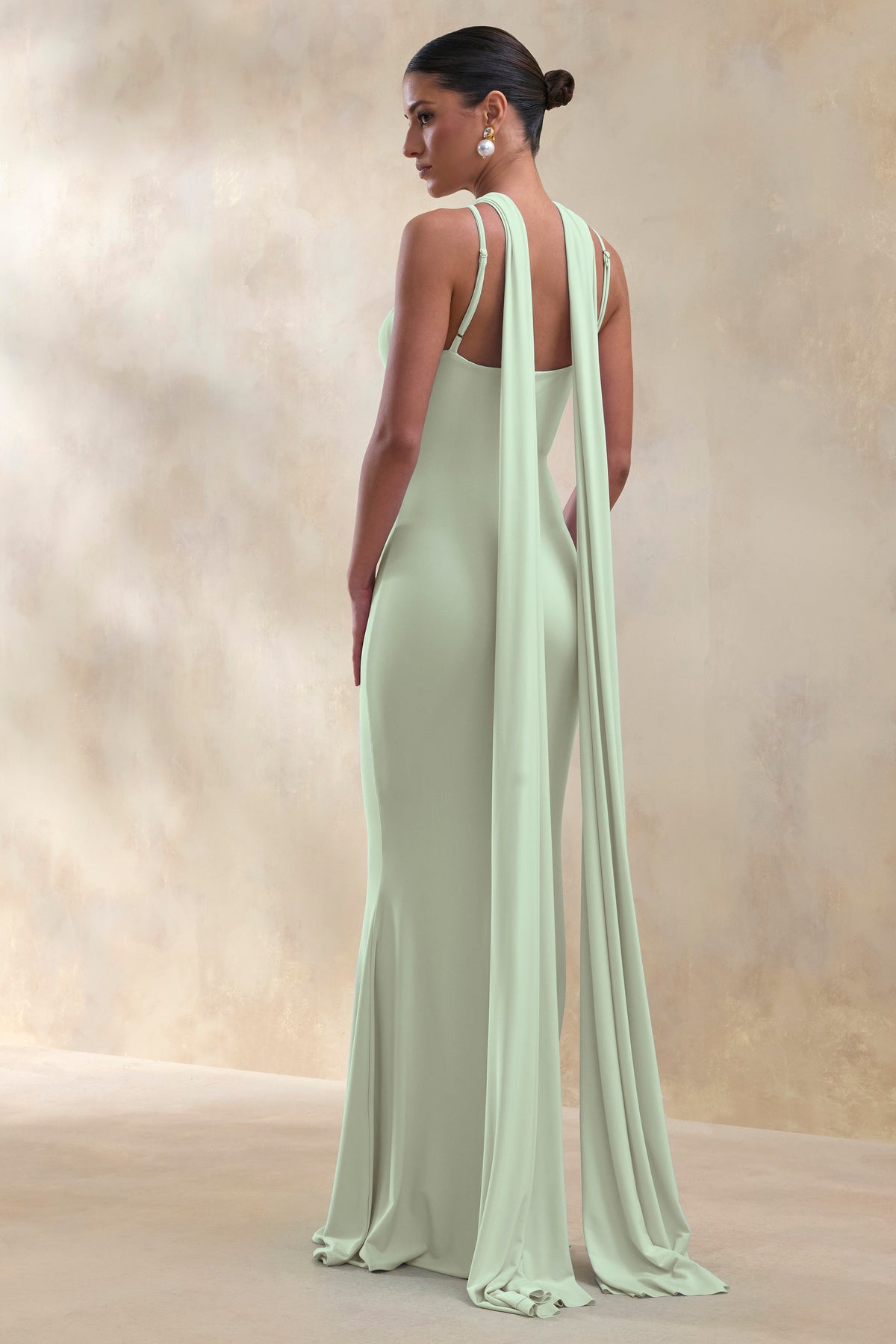 Rhoda Mint Twist Halter-Neck Cape Maxi Dress Club L London - CA Rhoda Mint Twist Halter-Neck Cape Maxi Dress Club L London - CA