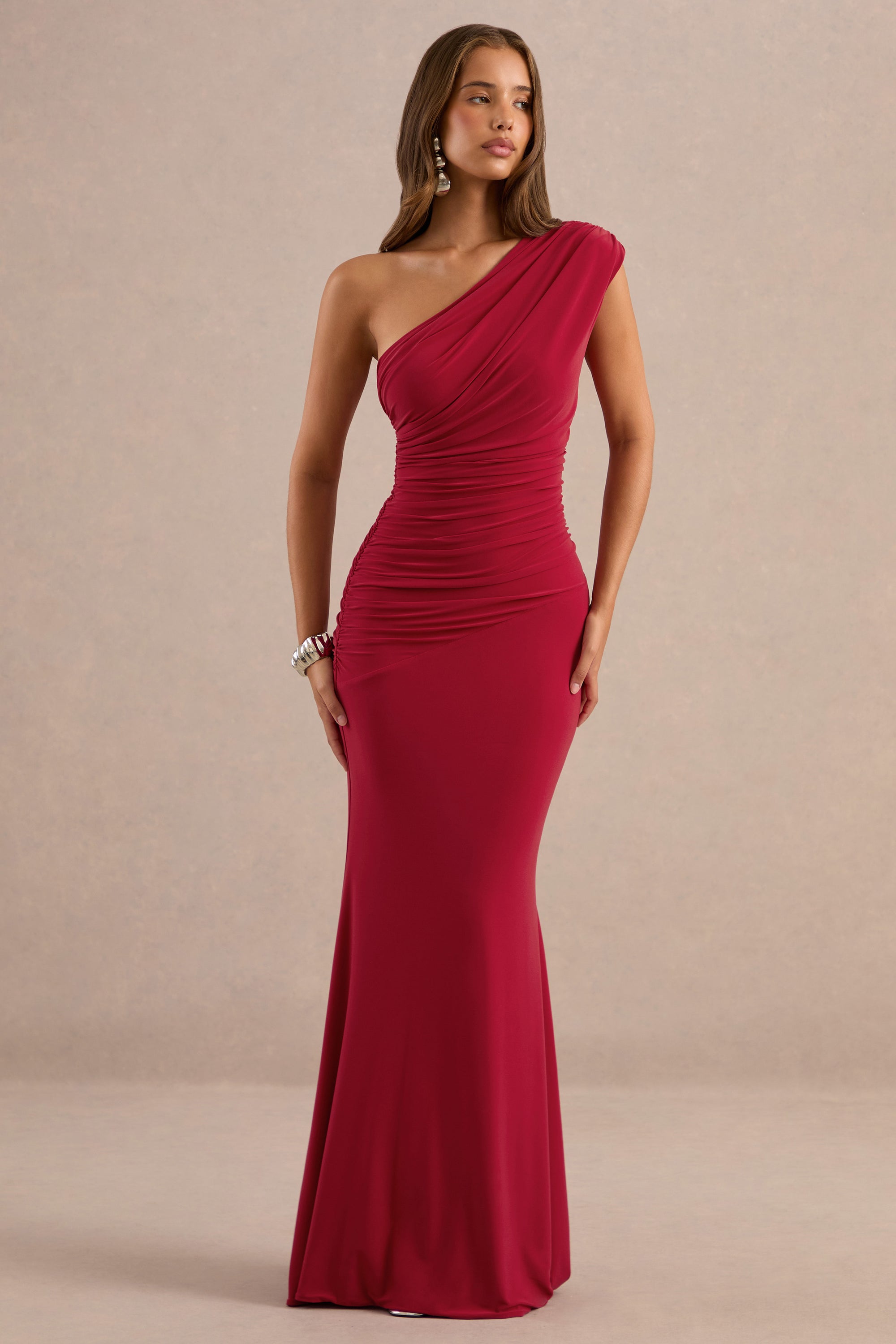 ECM_HR_CL136172100 - Mardi Red Asymmetric Maxi Dress With Ruching0.jpg