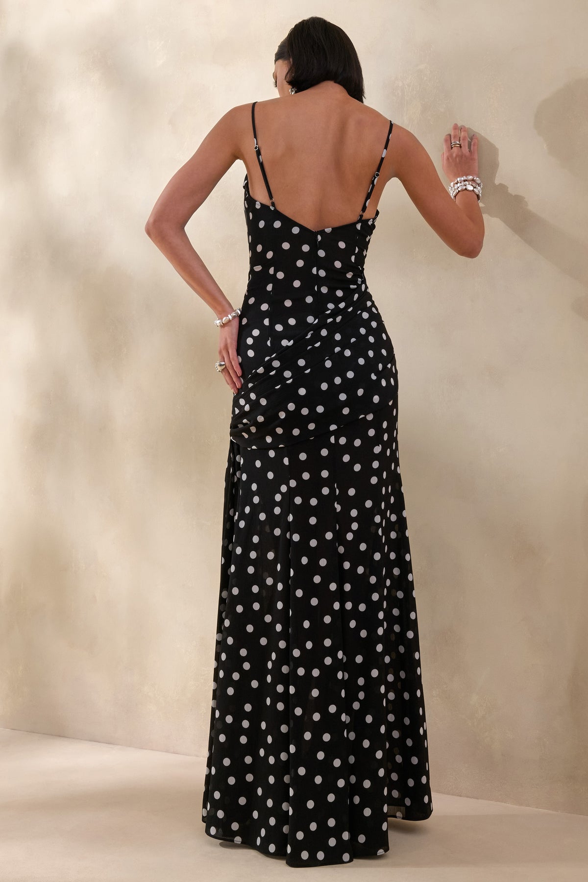 Virtue Black & White Polka Dot Cowl-Neck Fishtail Maxi Dress With Sp – Club  L London