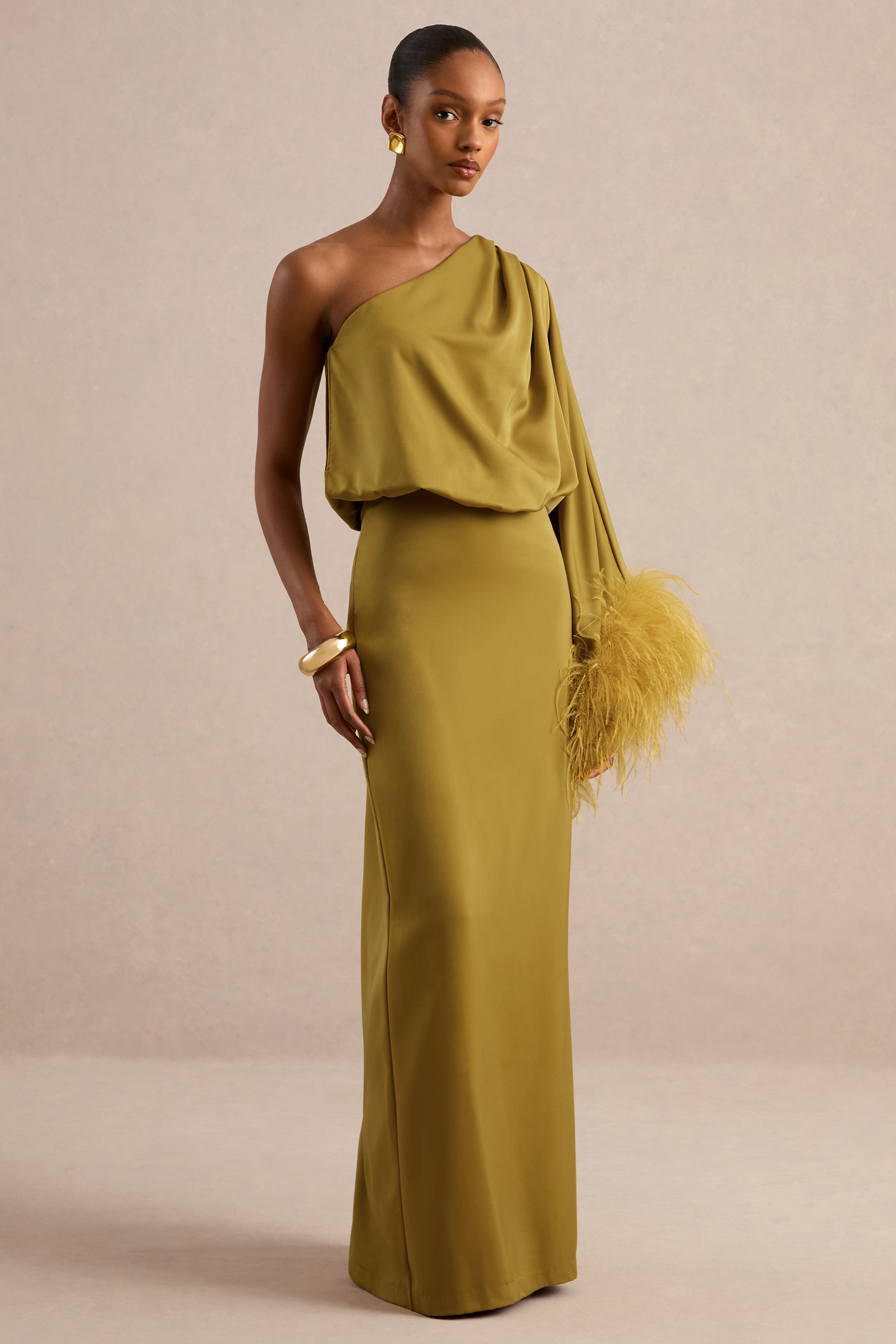 ECM_HR_CL136380031 - Felicity _ Olive Satin Asymmetric-Neck Maxi Dress With Feather Detailing1.jpg