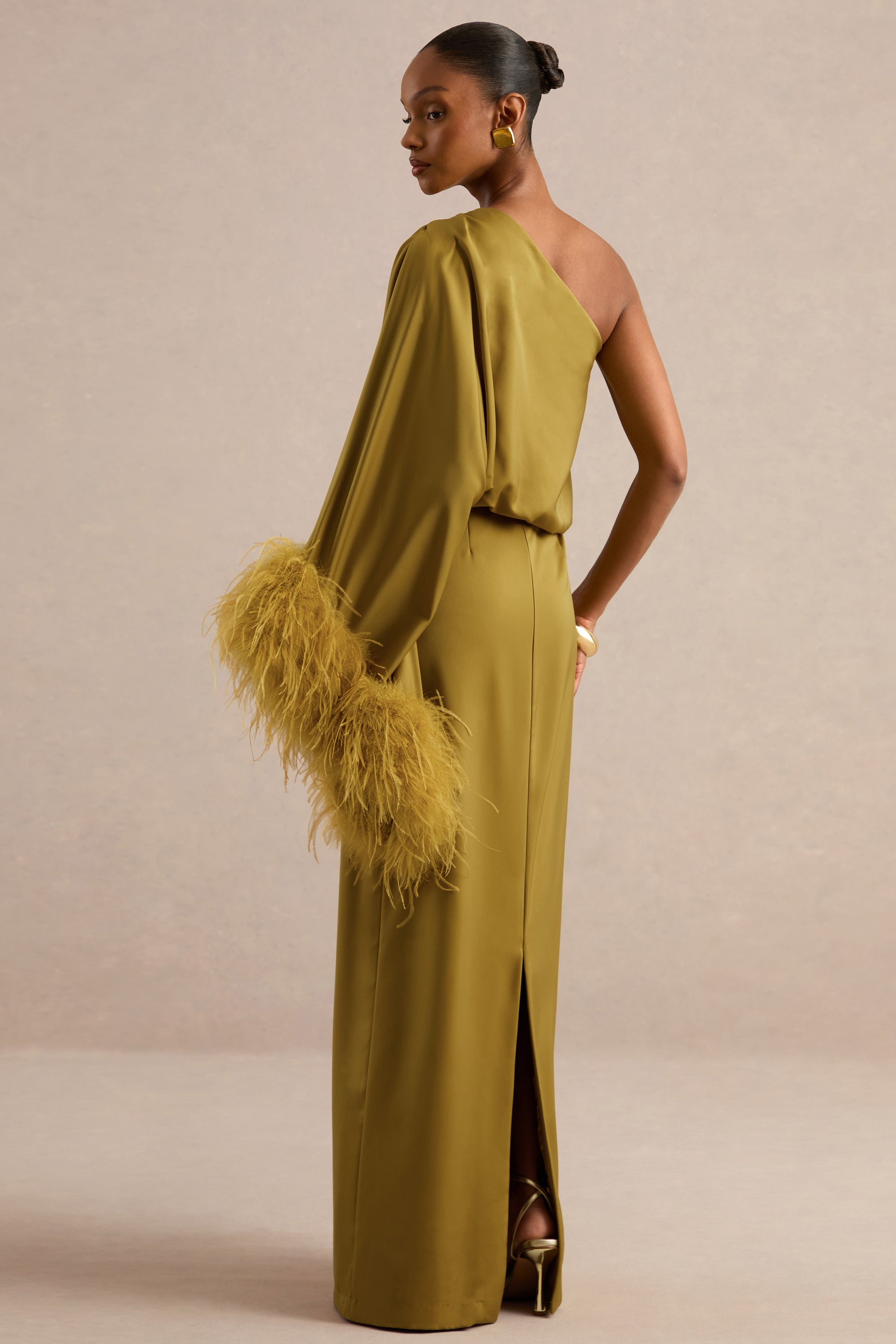 ECM_HR_CL136380031 - Felicity _ Olive Satin Asymmetric-Neck Maxi Dress With Feather Detailing5.jpg