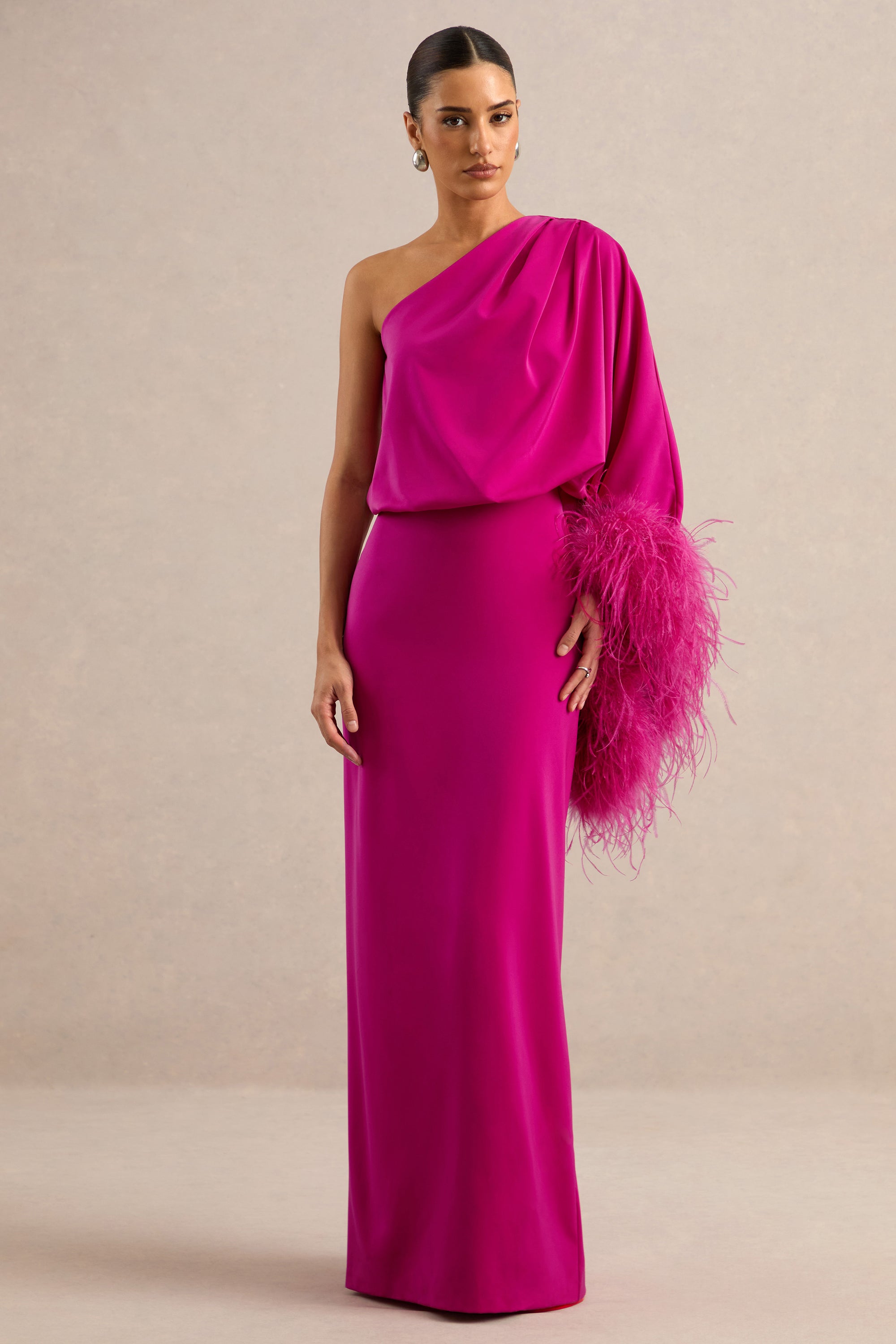 ECM_HR_CL136380080 - Felicity | Hot Pink Satin Asymmetric-Neck Maxi Dress With Feather Detailing 0.jpg