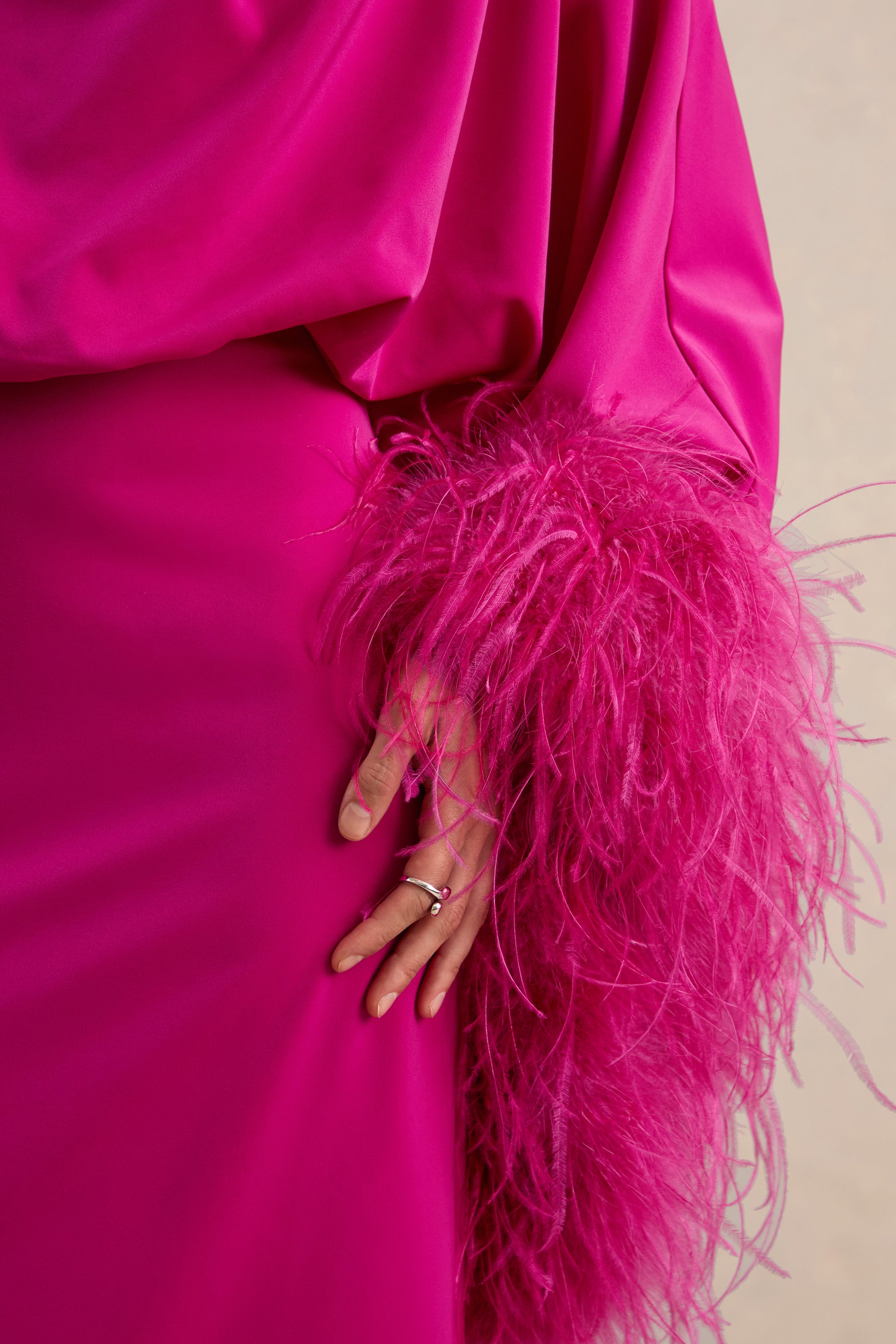 ECM_HR_CL136380080 - Felicity | Hot Pink Satin Asymmetric-Neck Maxi Dress With Feather Detailing 3.jpg