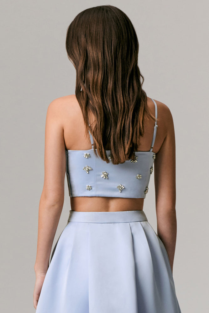 Vienna Blue Embellished Satin Crop Top  Club L London - CA