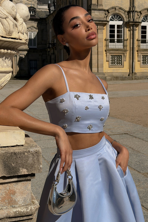 Vienna Blue Embellished Satin Crop Top – Club L London - CA