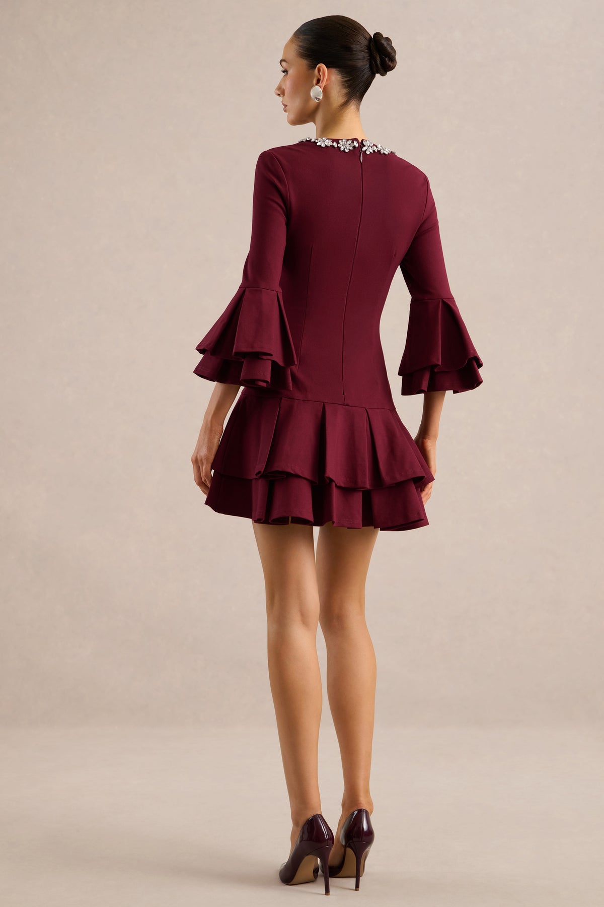 ECM_HR_CL136745069 - Mirna _ Burgundy Crew-Neck Mini Dress With Bell Sleeves And Ruffled Detailing5.jpg