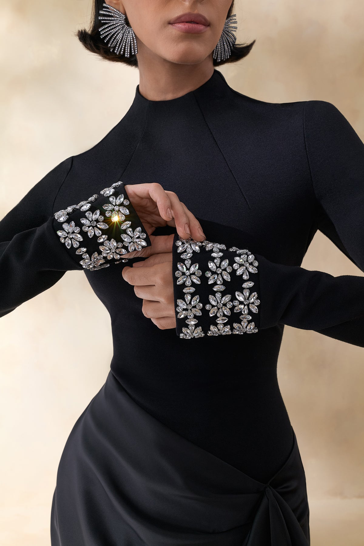 ECM_HR_CL136771002 Starred _ Black Crew-Neck Maxi Dress With Drop-Waist And Satin Wrap-Skirt 1.jpg