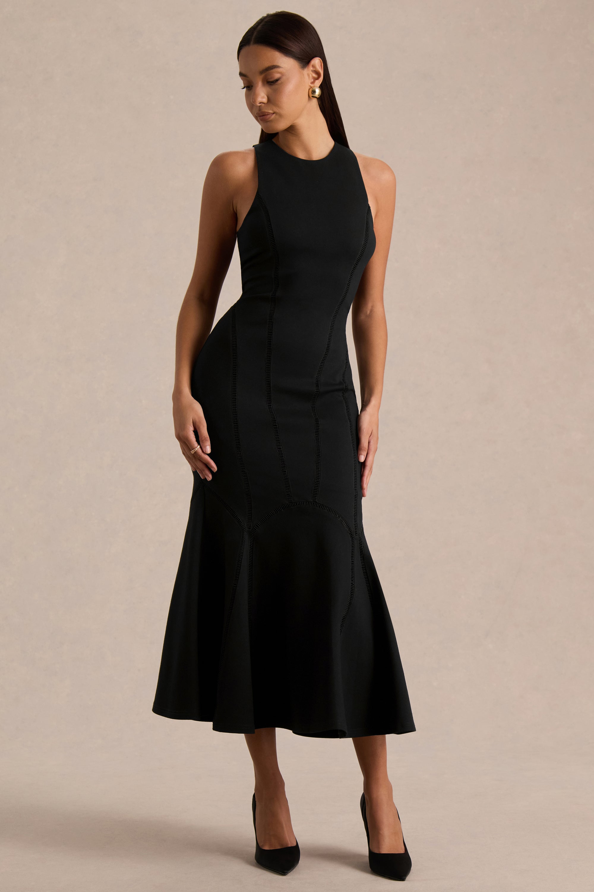 HR_CL136778002 - Sally Black Crew-Neck Midi Dress With Drop Waist And Pleated Detailing 07.jpg
