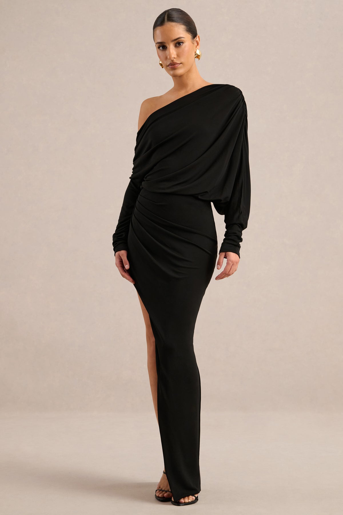 ECM_HR_CL136821002 - Olivia _ Black Asymmetric-Neck Maxi Dress With Ruched Detailing And Asymmetric-Hem1.jpg