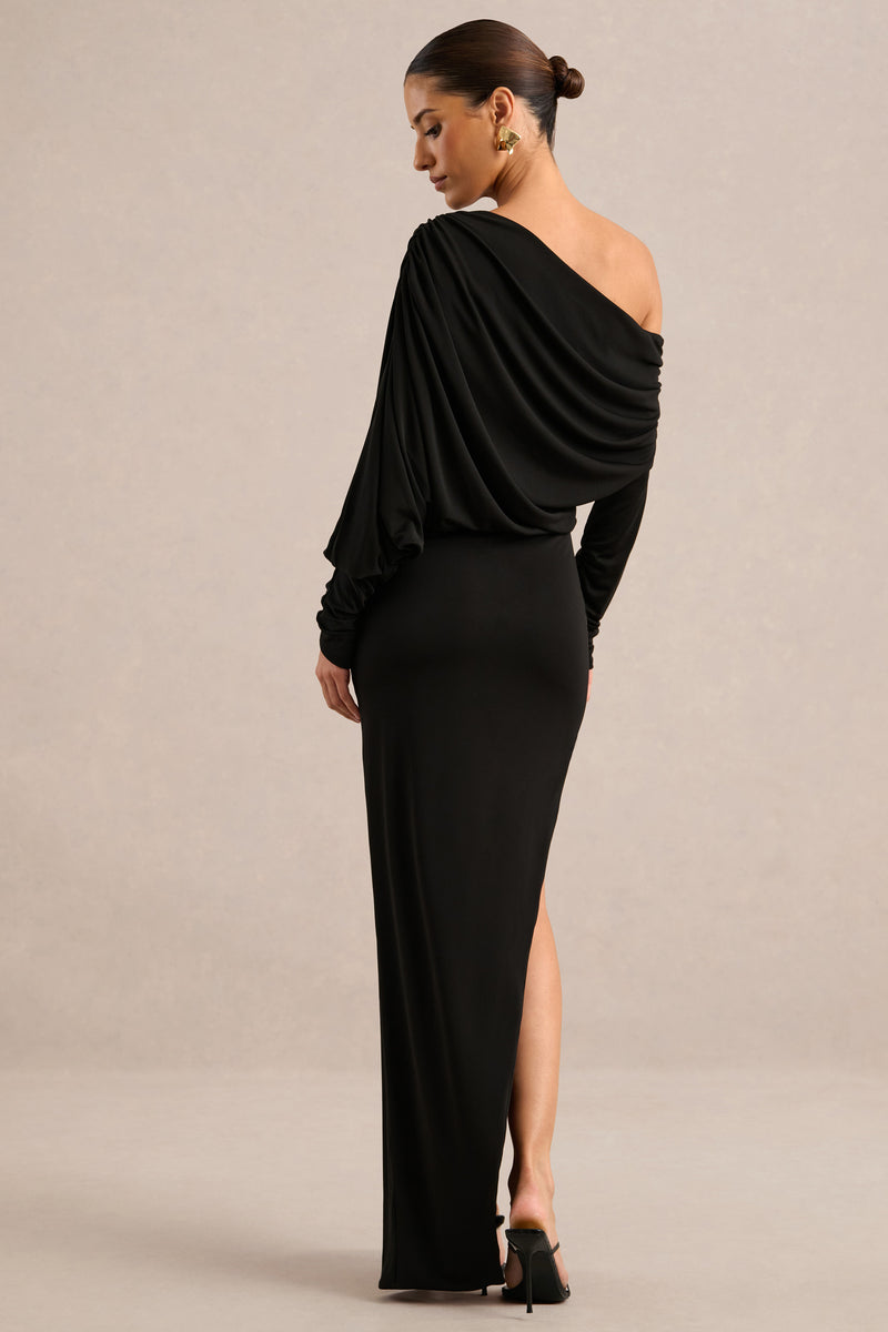 ECM_HR_CL136821002 - Olivia _ Black Asymmetric-Neck Maxi Dress With Ruched Detailing And Asymmetric-Hem5.jpg