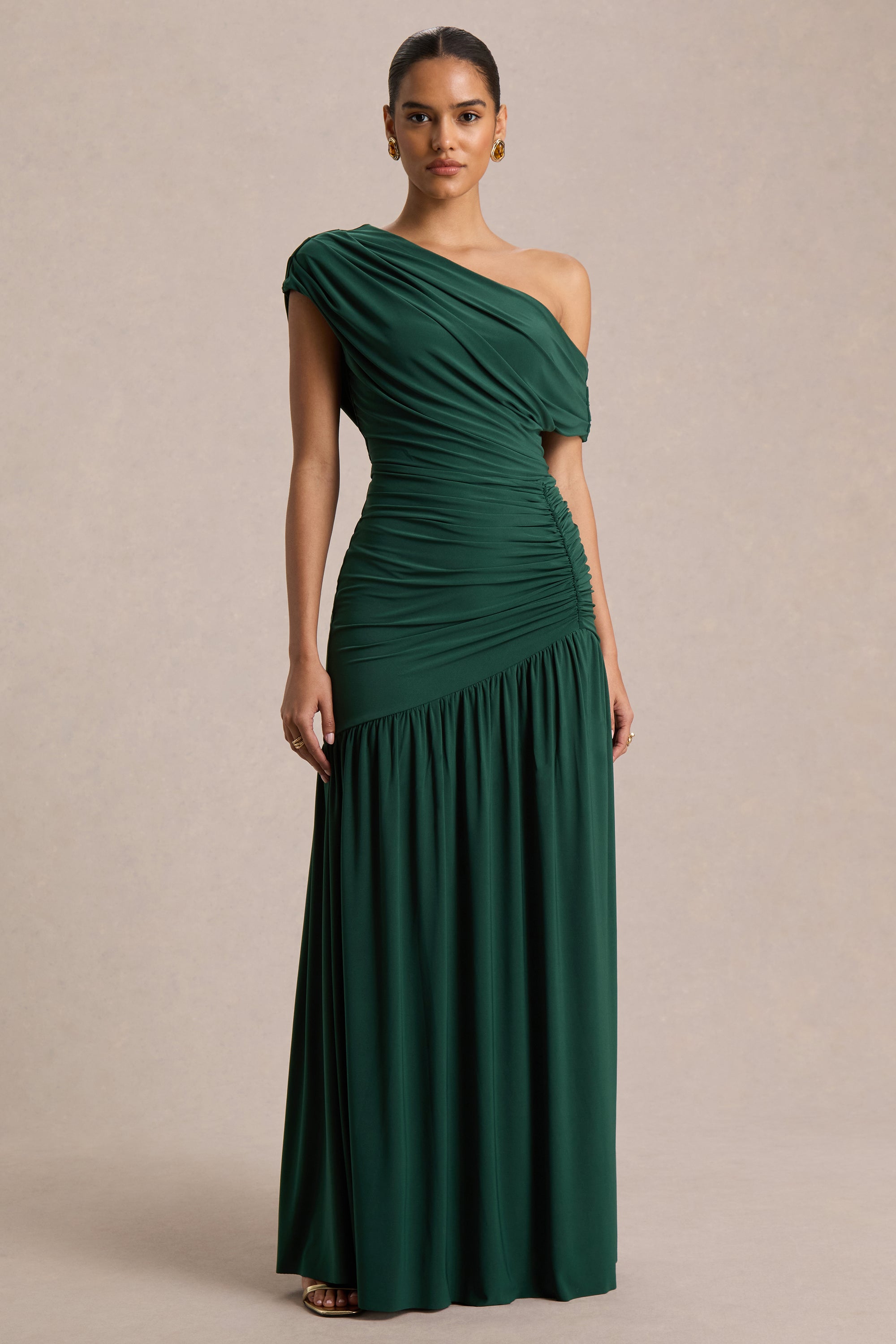HR_CL136828038 - Kady Dark Green Asymmetric-Neck Maxi Dress With Ruched Detailing and Front-High Split 01H.jpg