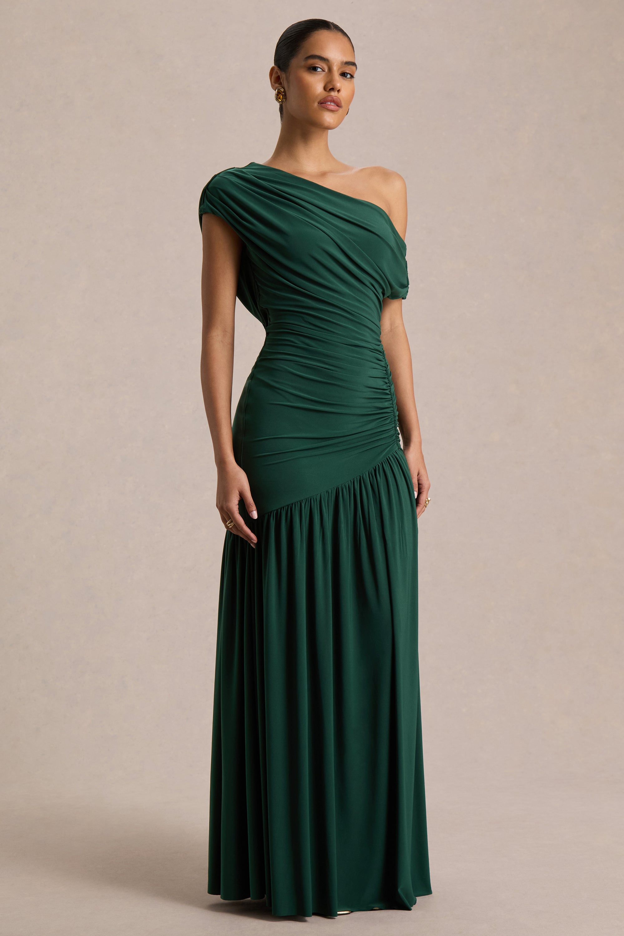 HR_CL136828038 - Kady Dark Green Asymmetric-Neck Maxi Dress With Ruched Detailing and Front-High Split 02.jpg