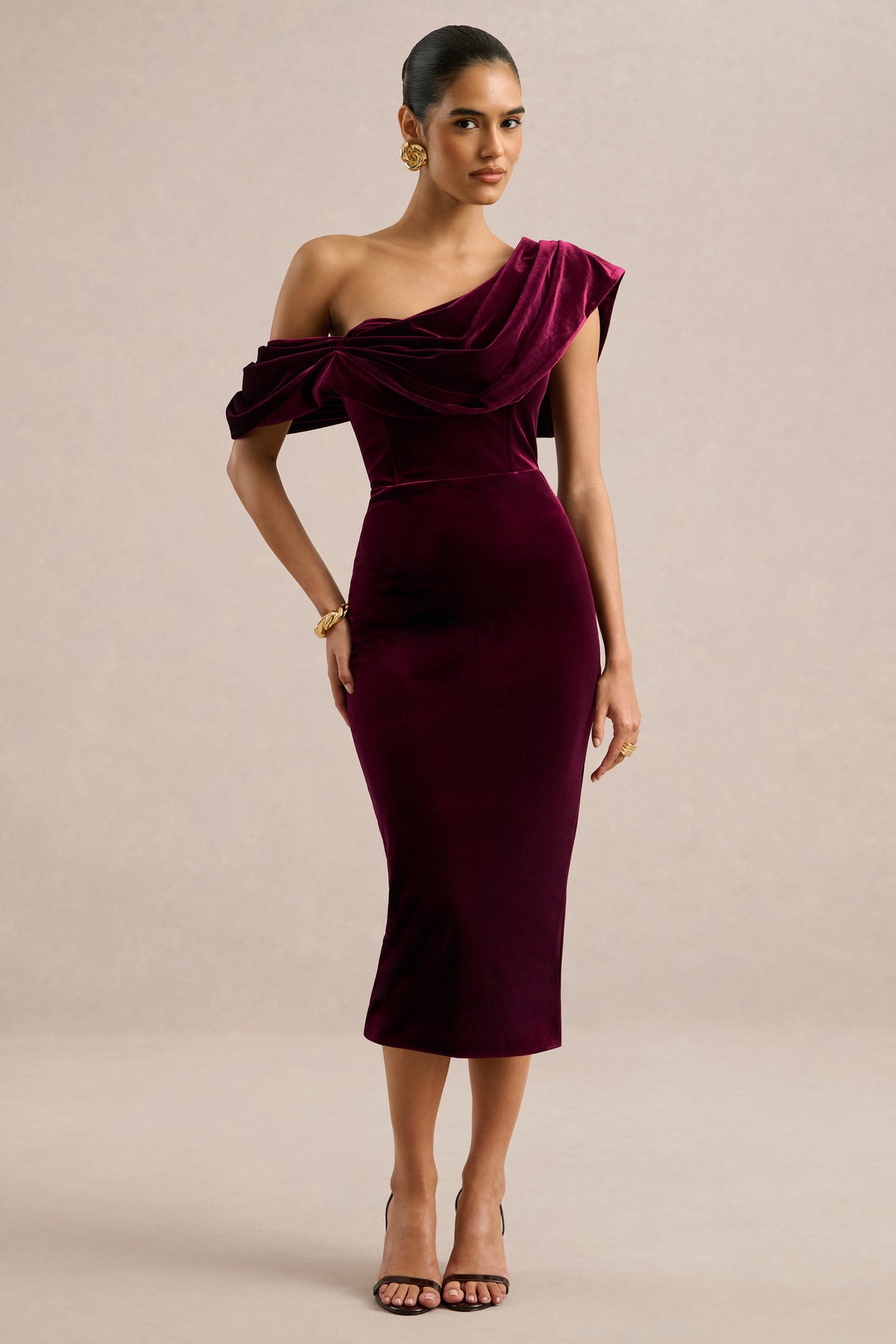 ECM_HR_CL136897101 - High End _ Burgundy Velvet Asymmetric-Neck Midi Dress With Draped Detailing0.jpg