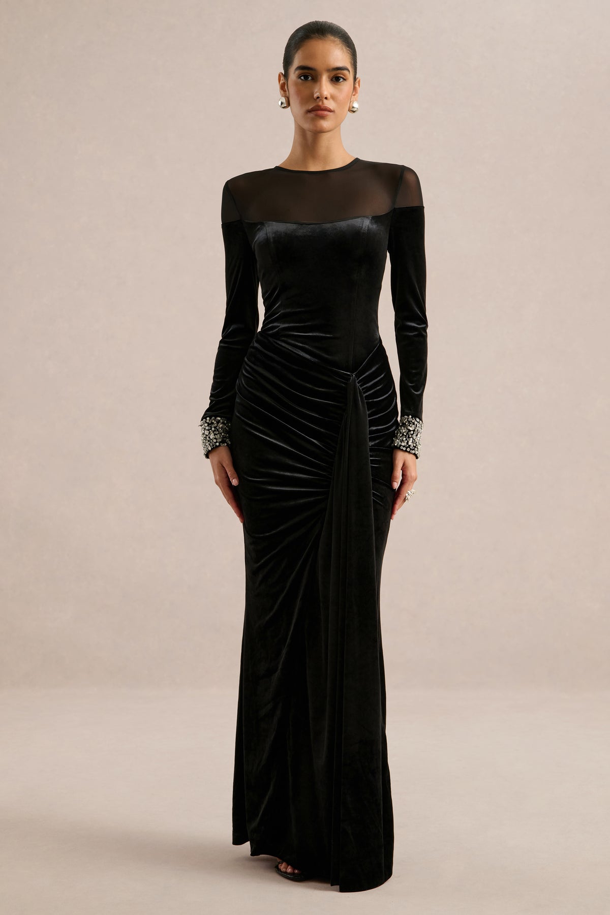 ECM_HR_CL136959002 - Perrin _ Black Velvet Crew-Neck Maxi Dress With Embellished Cuffs0.jpg