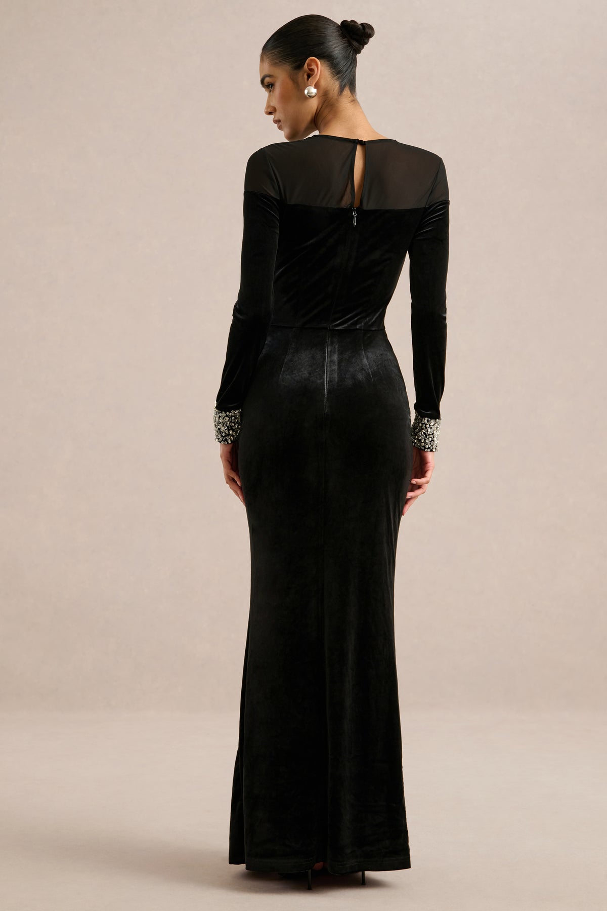 ECM_HR_CL136959002 - Perrin _ Black Velvet Crew-Neck Maxi Dress With Embellished Cuffs5.jpg