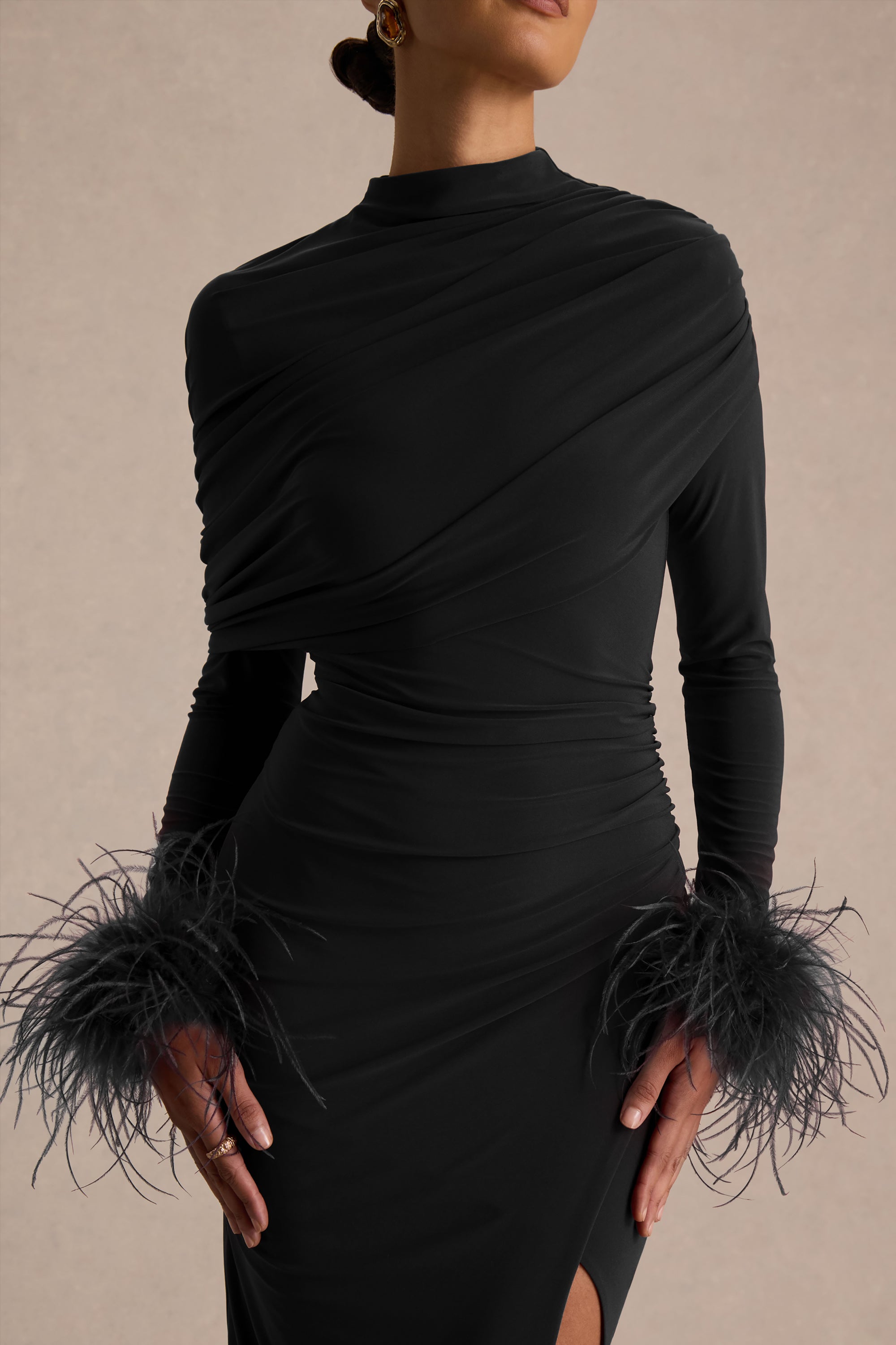 ECM_HR_CL136990001---Gatsby-_-Black-High-Neck-Maxi-Dress-With-Feather-Trim-Cuffs_03.jpg