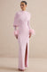 ECM_HR_CL136990081 - Gatsby | Light Pink High-Neck Maxi Dress With Feather Trim Cuffs + CL138534081 - Gatsby | Light Pink Feather Trim Cuffs 1.jpg