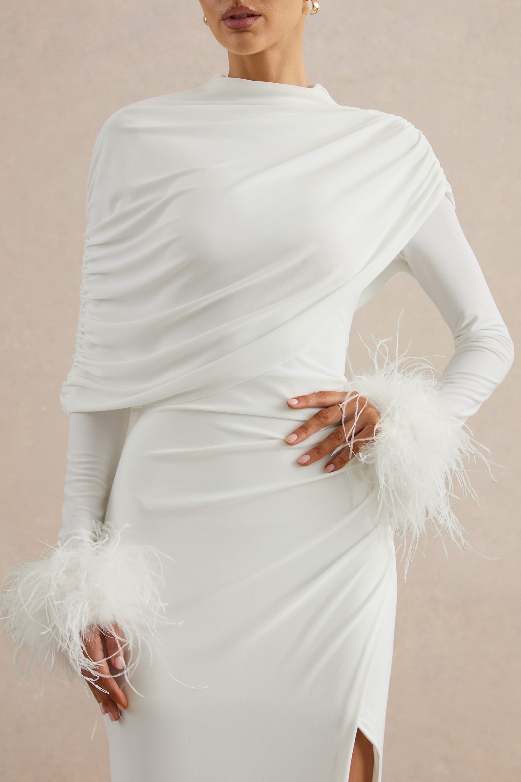 ECM_HR_Gatsby White High-Neck Maxi Dress With Feather Trim Cuffs CL136990110 CL138534110 _0306.jpg