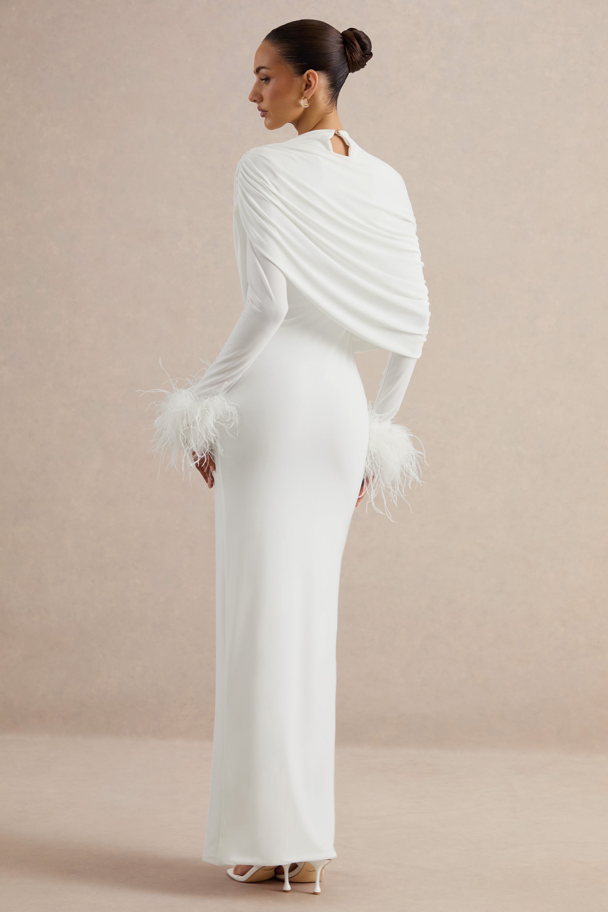 ECM_HR_Gatsby White High-Neck Maxi Dress With Feather Trim Cuffs CL136990110 CL138534110 _0315.jpg